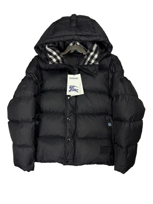 BURBERRY HALSBY HOODED CHECK DOWN JACKET - BLACK